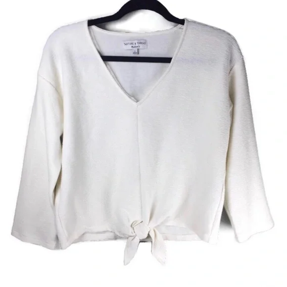 Madewell Texture & Thread Jacquard Tie Front Long Sleeve Cream Top Size Small - Picture 2 of 10